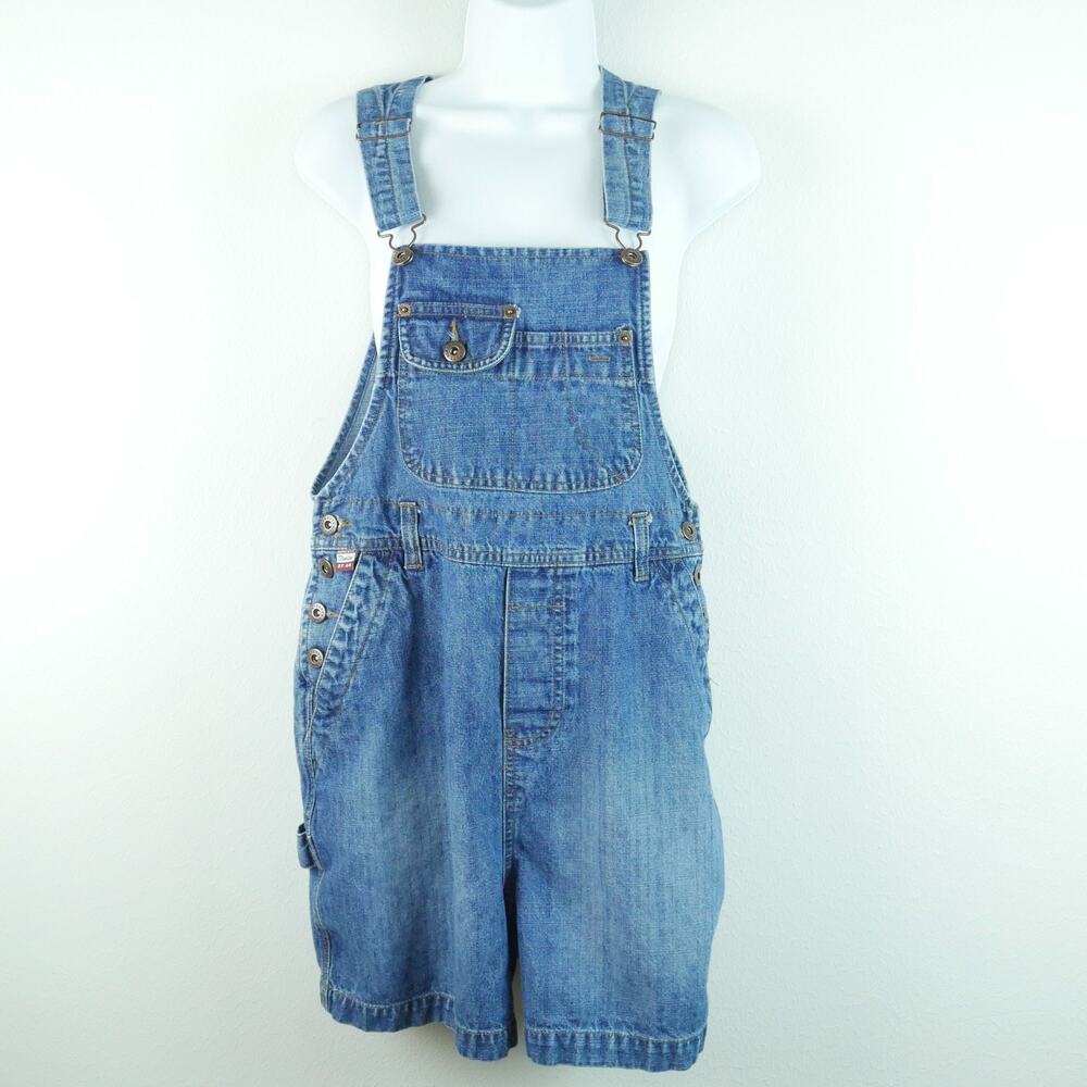 Vintage Y2K Jean Overall Shorts Small Shortalls Route 66 Carpenter Bibs Grunge
